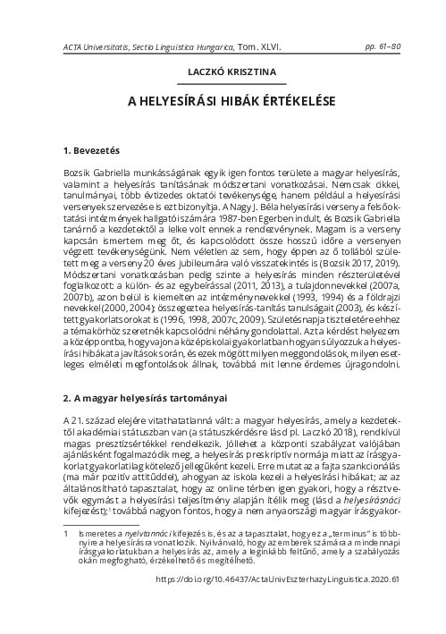 (PDF) A helyesírási hibák értékelése