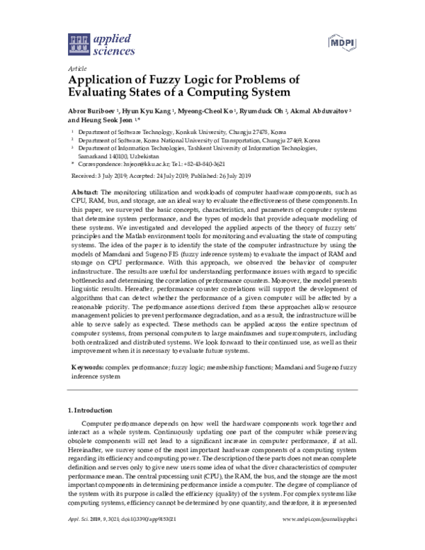(PDF) Application of Fuzzy Logic for Problems of Evaluating States of a ...