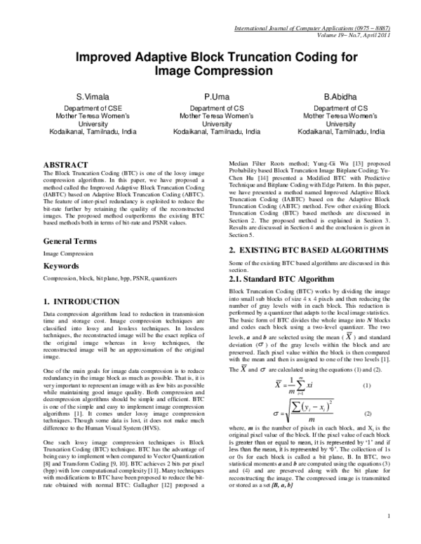 (PDF) Improved Adaptive Block Truncation Coding for Image Compression