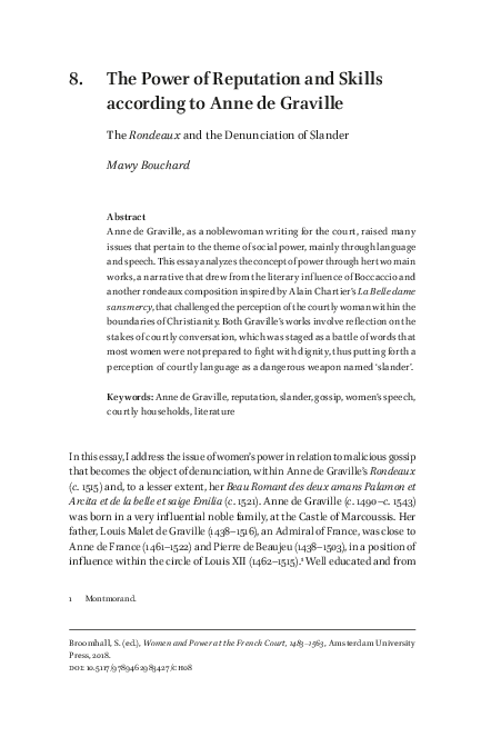 (PDF) 8. The Power of Reputation and Skills according to Anne de Graville