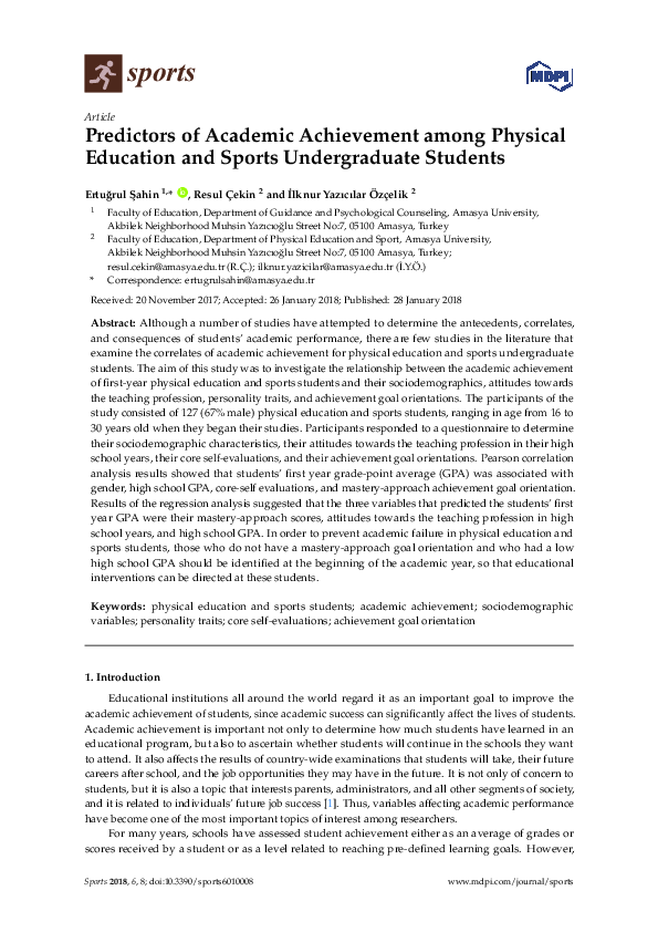 (PDF) Predictors of Academic Achievement among Physical Education and ...