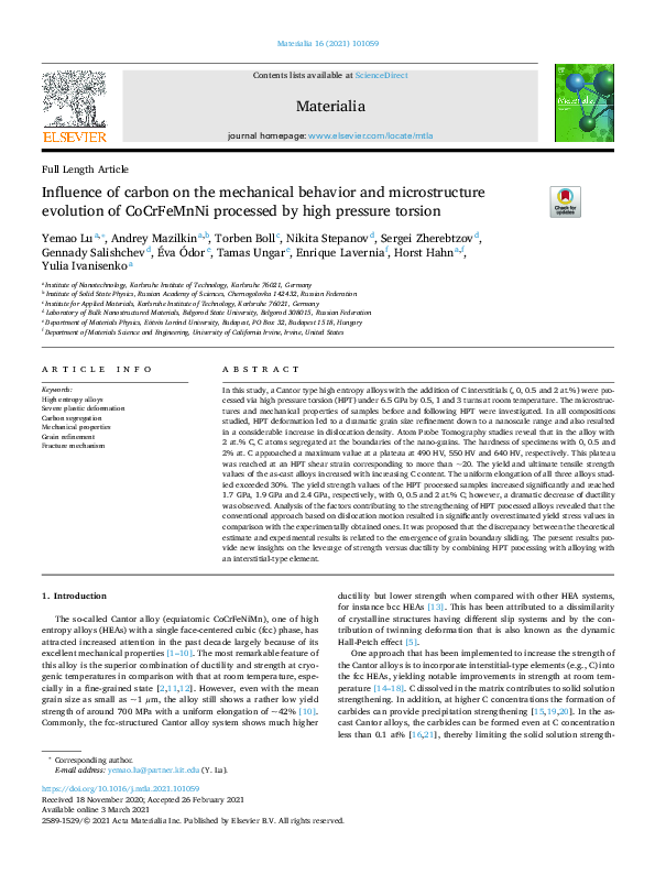 (PDF) Influence of carbon on the mechanical behavior and microstructure ...