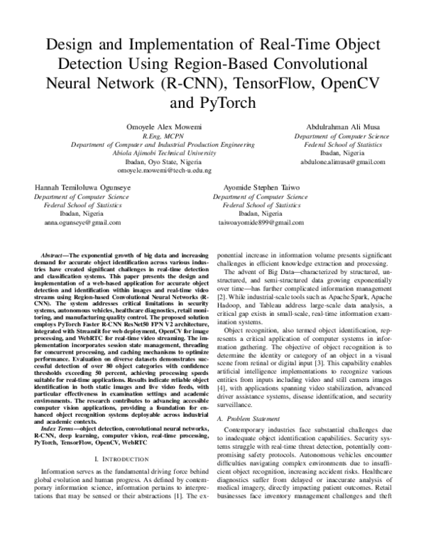 (PDF) Design and Implementation of Real-Time Object Detection Using ...