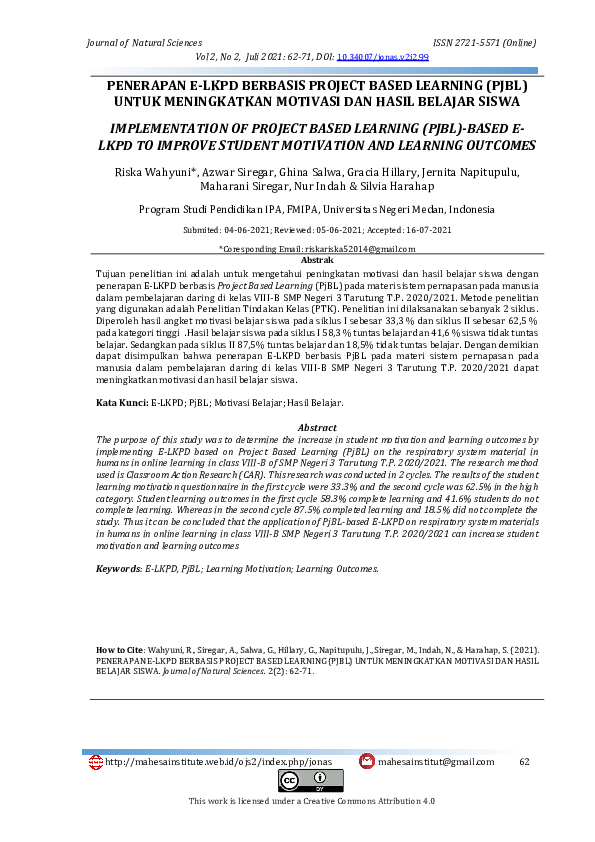 (PDF) Penerapan E-LKPD berbasis Project Based Learning (PjBL) untuk ...
