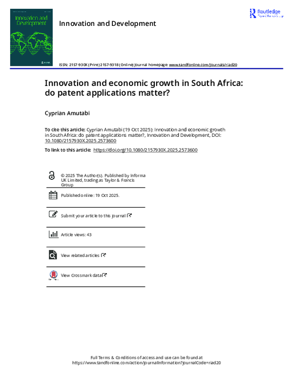 (PDF) Innovation and economic growth in South Africa: do patent ...