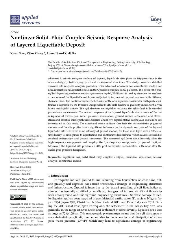 (PDF) Nonlinear Solid–Fluid Coupled Seismic Response Analysis of ...