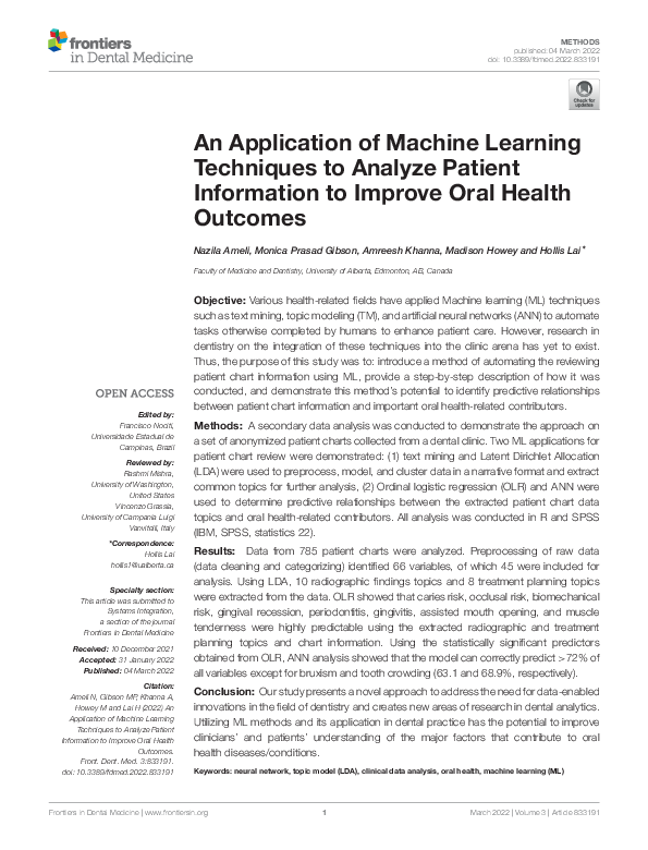 (PDF) An Application of Machine Learning Techniques to Analyze Patient ...