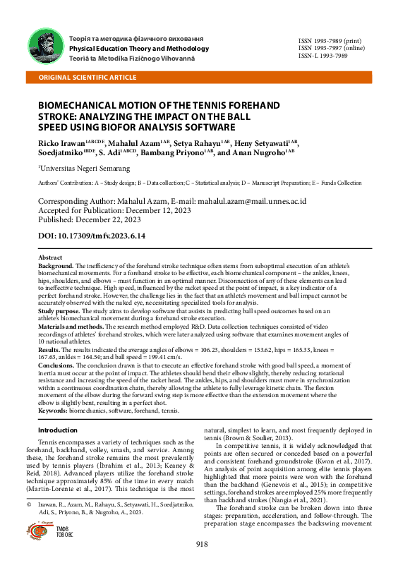 (PDF) Biomechanical Motion of the Tennis Forehand Stroke: Analyzing the ...