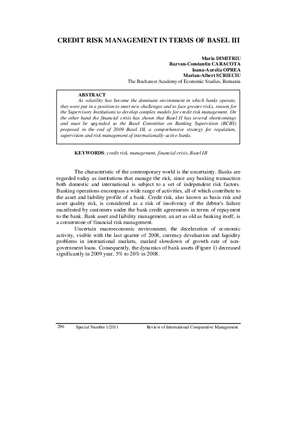 (PDF) Credit Risk Management in Terms of Basel III