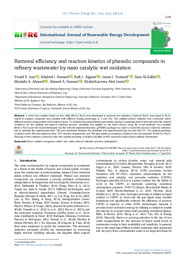 (PDF) Removal efficiency and reaction kinetics of phenolic compounds in ...