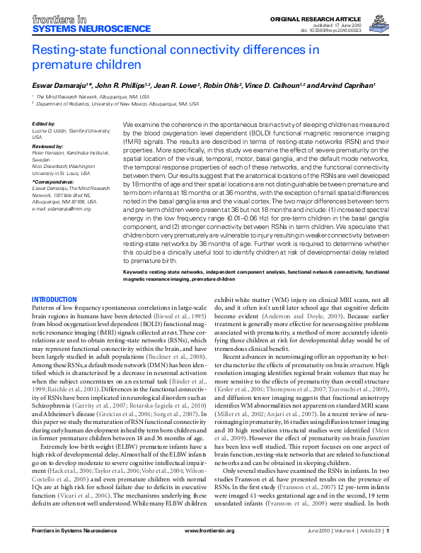 (PDF) Resting-state functional connectivity differences in premature ...