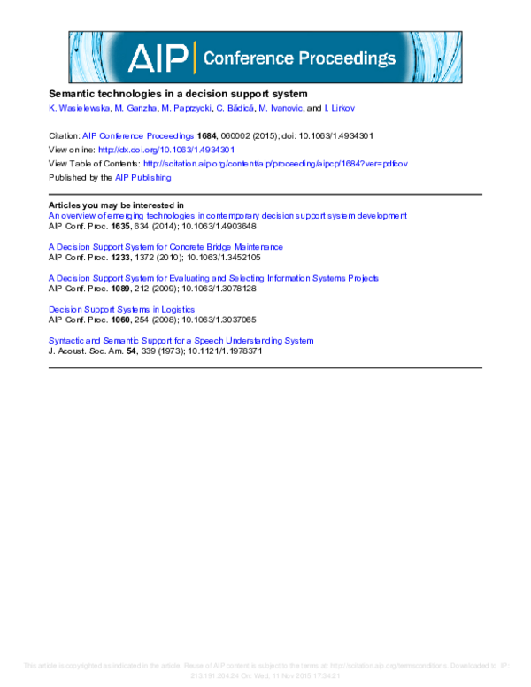 (PDF) Semantic technologies in a decision support system