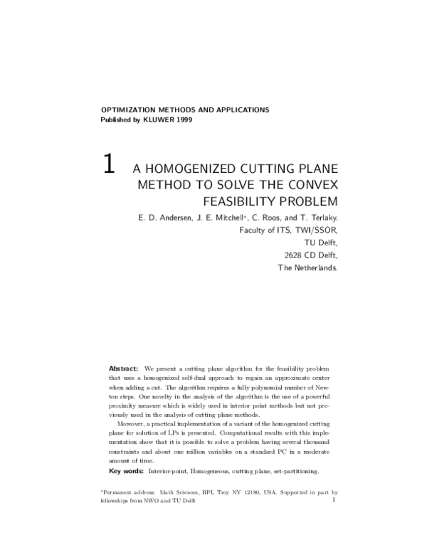 (PDF) A Homogenized Cutting Plane Method to Solve the Convex ...