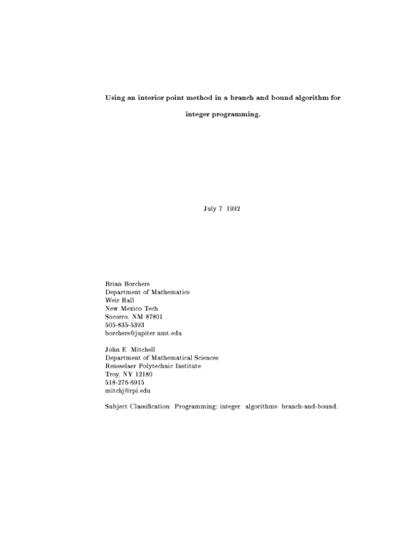 (PDF) Using an interior point method in a branch and bound algorithm ...