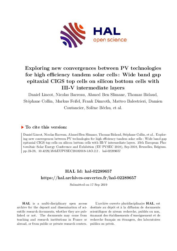(PDF) Exploring new convergences between PV technologies for high ...