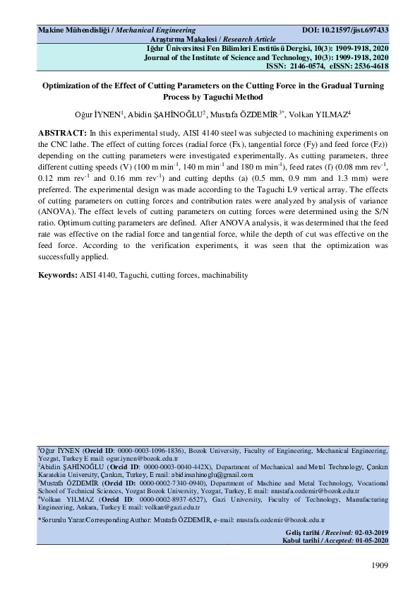 (PDF) Optimization of the Effect of Cutting Parameters on the Cutting ...
