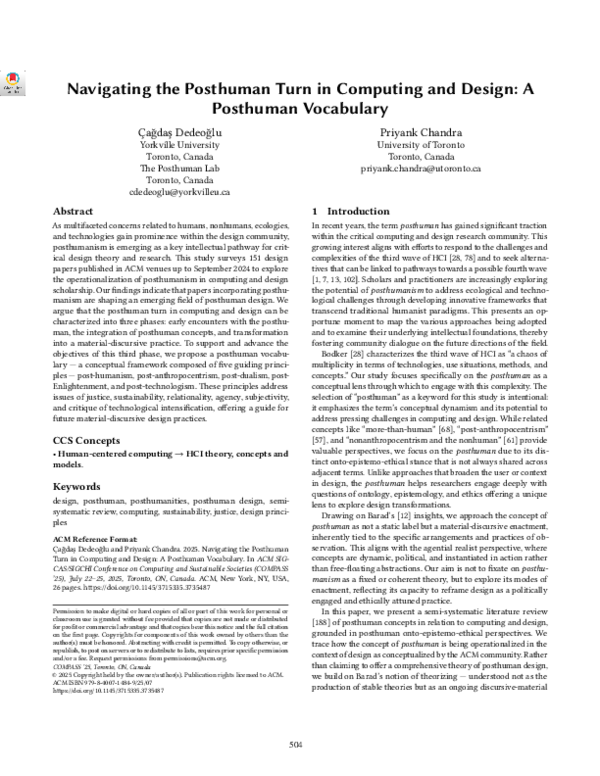 (PDF) Navigating the Posthuman Turn in Computing and Design: A ...