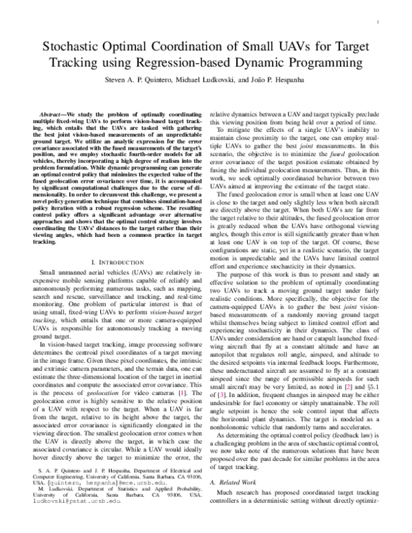 (PDF) Stochastic Optimal Coordination of Small UAVs for Target Tracking ...