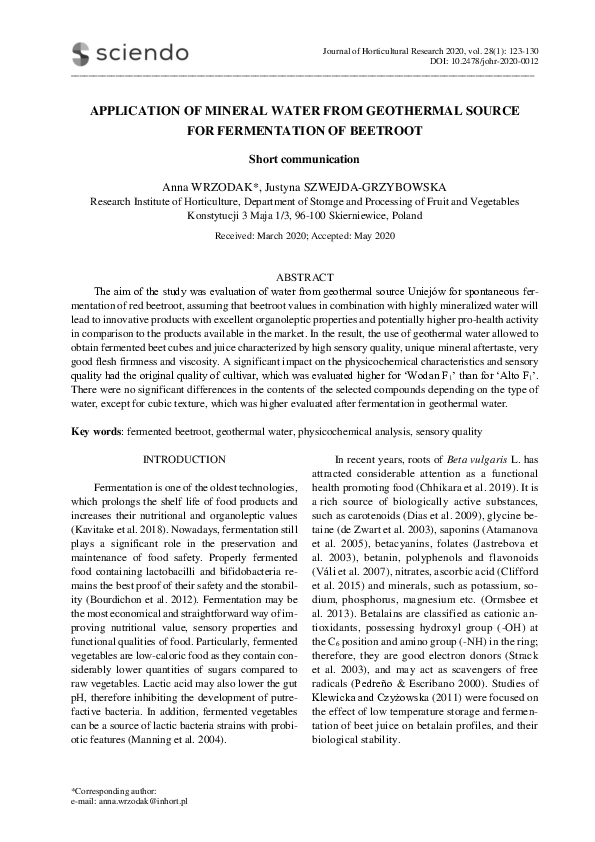 (PDF) Application of Mineral Water from Geothermal Source for ...