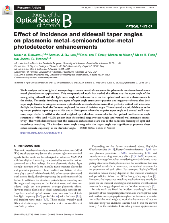 (PDF) Effect of incidence and sidewall taper angles on plasmonic metal ...