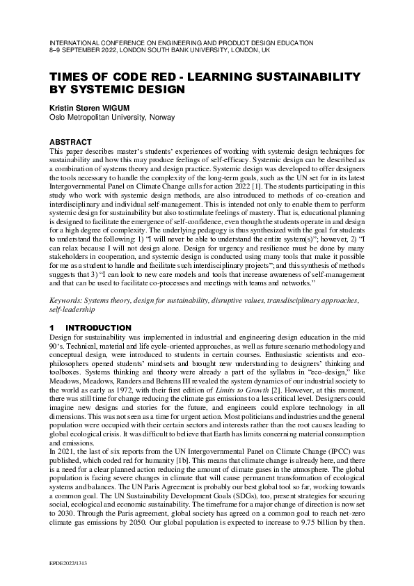 (PDF) Times of Code Red - Learning Sustainability by Systemic Design
