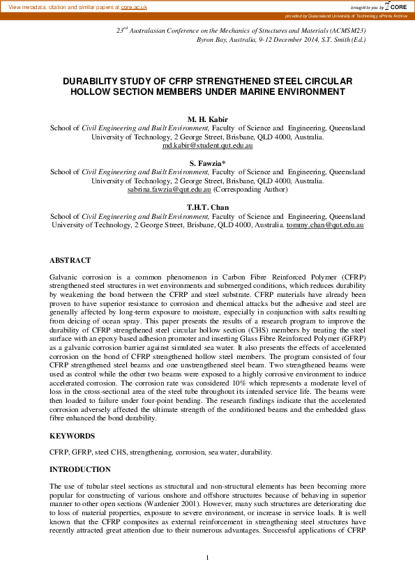 (PDF) Durability study of CFRP strengthened steel circular hollow ...