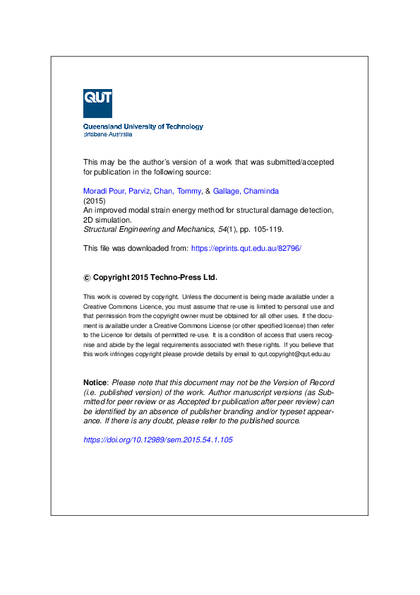 (PDF) An improved modal strain energy method for structural damage ...
