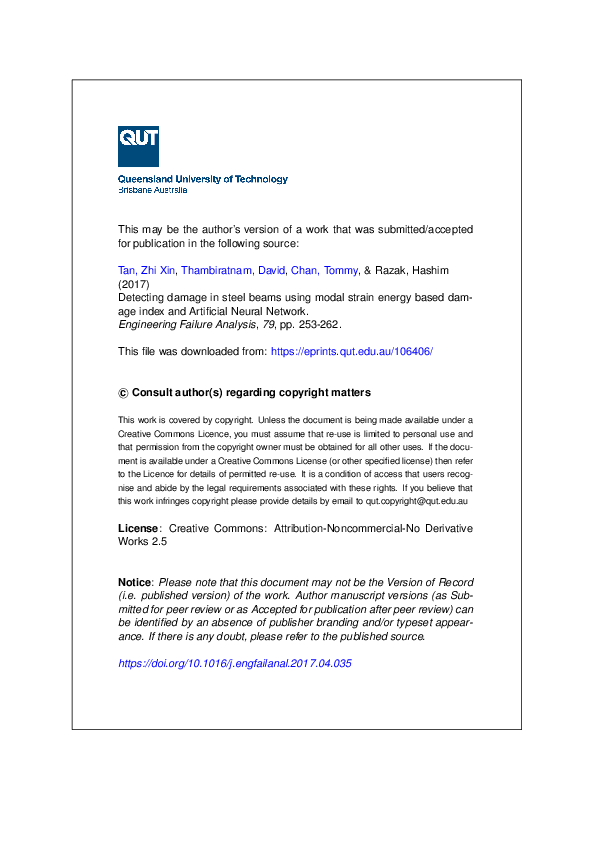 (PDF) Detecting damage in steel beams using modal strain energy based ...