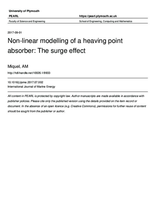 (PDF) Non-linear modelling of a heaving point absorber: The surge effect