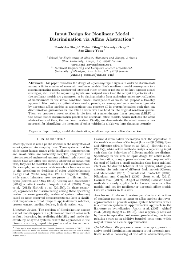 (PDF) Input Design for Nonlinear Model Discrimination via Affine ...