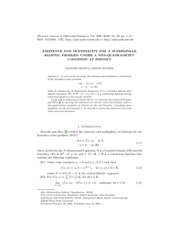(PDF) Existence and multiplicity for a superlinear elliptic problem ...