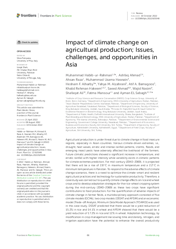 (PDF) Impact of climate change on agricultural production; Issues ...