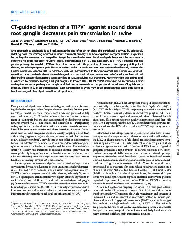 (PDF) CT-guided injection of a TRPV1 agonist around dorsal root ganglia ...