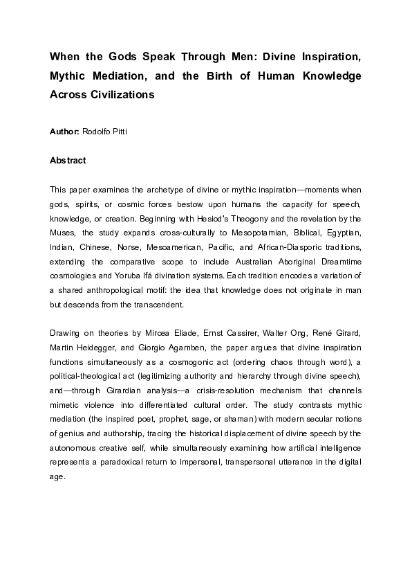 (PDF) When the Gods Speak Through Men: Divine Inspiration, Mythic ...