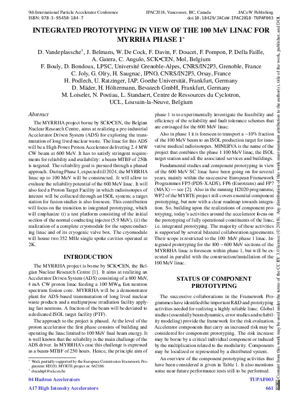 (PDF) Integrated Prototyping in View of the 100 MeV Linac for Myrrha ...