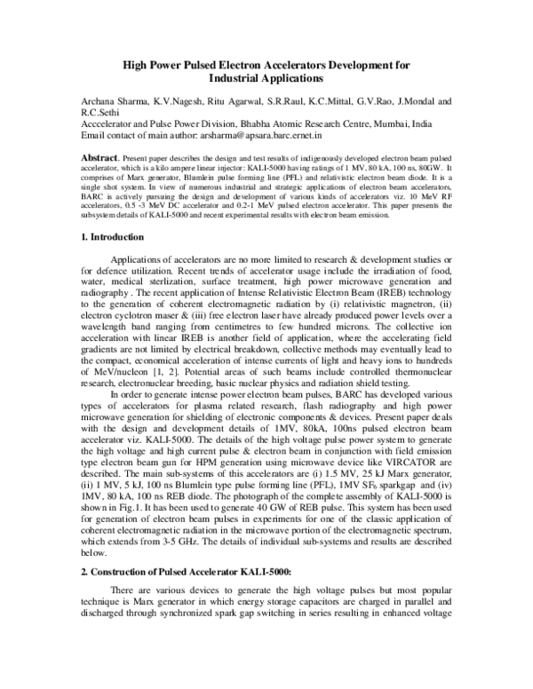 (PDF) High Power Pulsed Electron Accelerators Development for ...