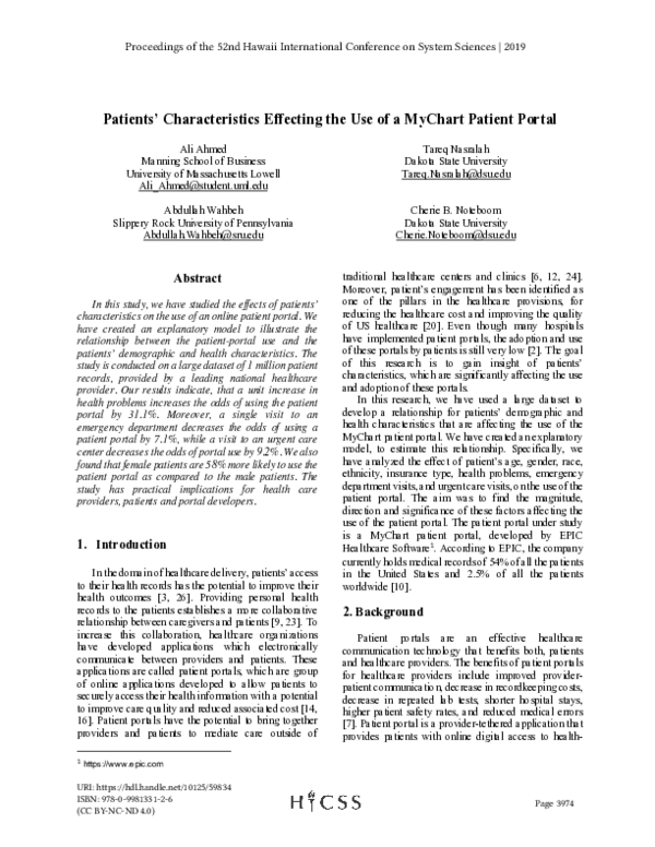 (PDF) Patients’ Characteristics Effecting the Use of a MyChart Patient ...