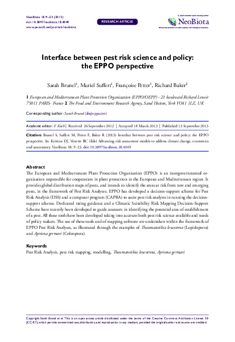 (PDF) Interface between pest risk science and policy: the EPPO perspective