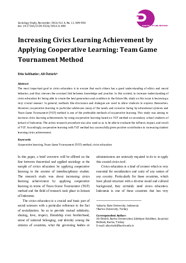 (PDF) The Effect of Team Game Tournament (TGT) Cooperative Learning ...