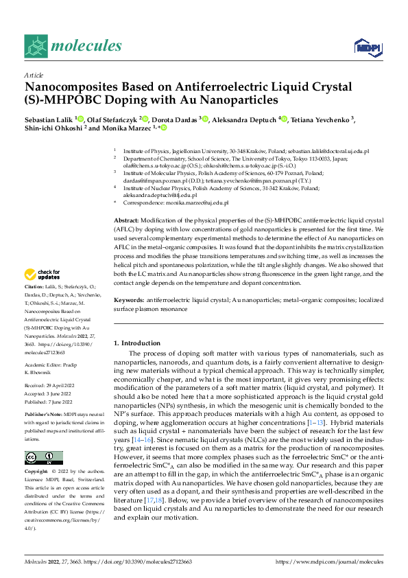 (PDF) Nanocomposites Based on Antiferroelectric Liquid Crystal (S ...