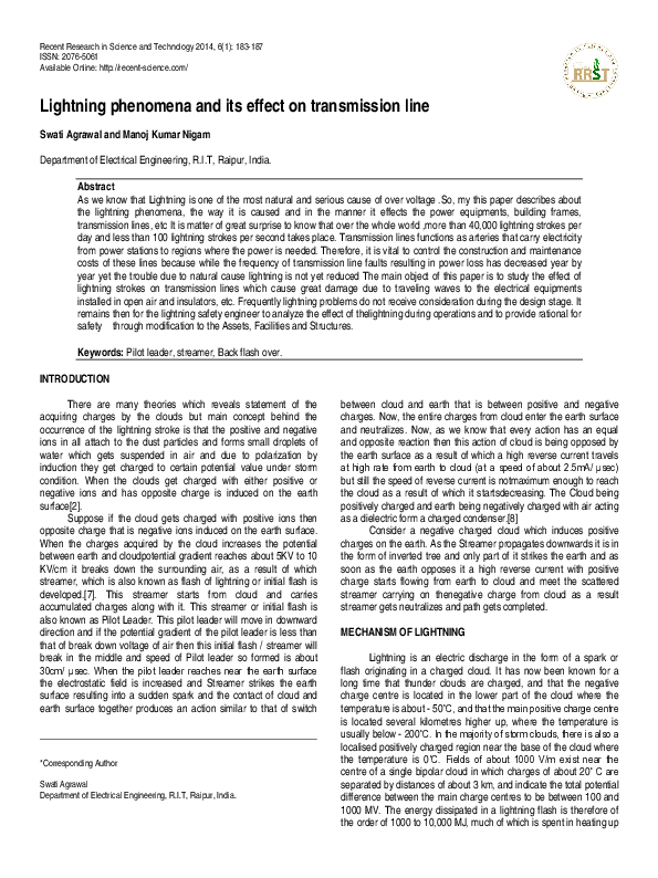 (PDF) Lightning phenomena and its effect on transmission line