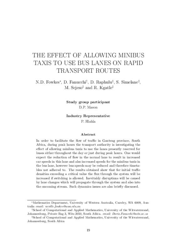 (PDF) The effect of allowing mini-bus taxis to use bus lanes on Rapid ...