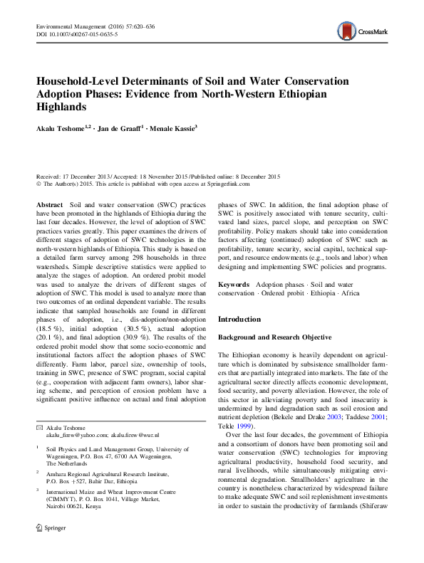 (PDF) Household-Level Determinants of Soil and Water Conservation ...