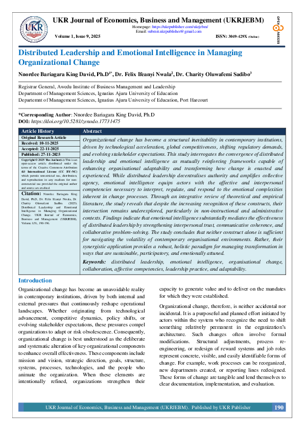 (PDF) Distributed Leadership and Emotional Intelligence in Managing ...