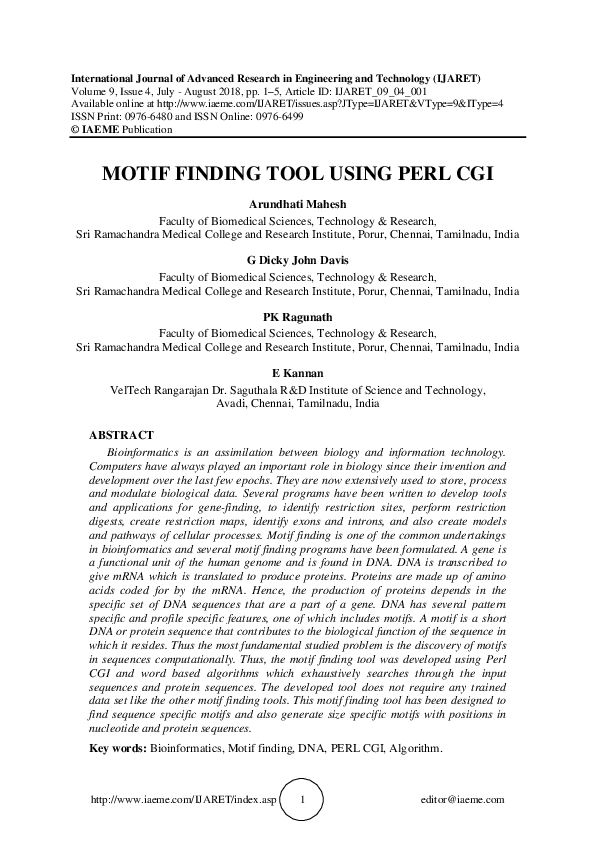 (PDF) MOTIF FINDING TOOL USING PERL CGI