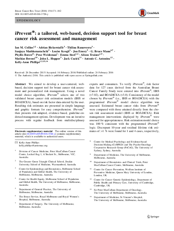 (PDF) iPrevent(®): a tailored, web-based, decision support tool for ...