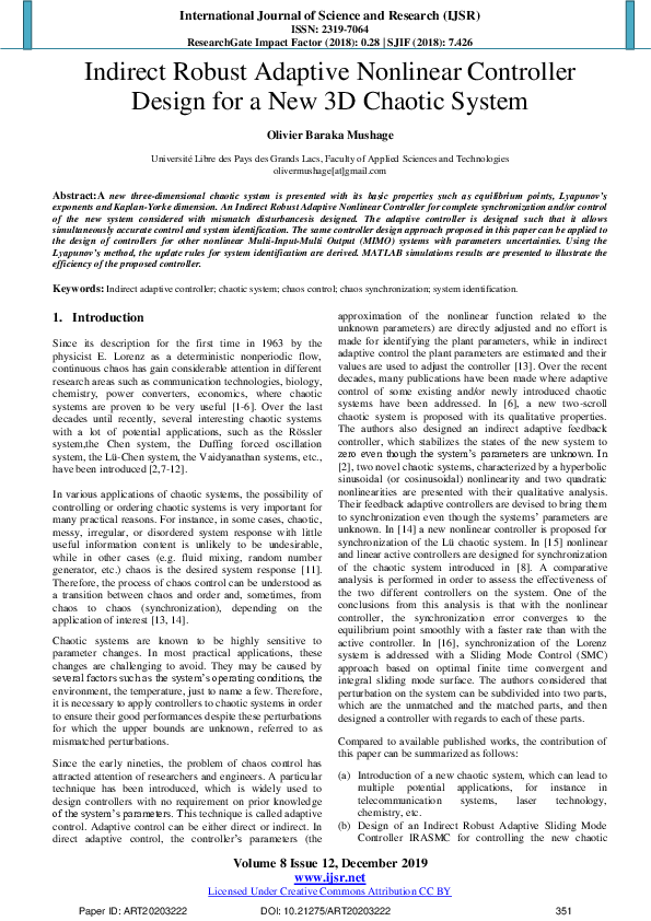 (PDF) Indirect Robust Adaptive Nonlinear Controller Design for a New 3D ...