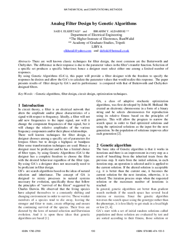 (PDF) Analog filter design by genetic algorithms