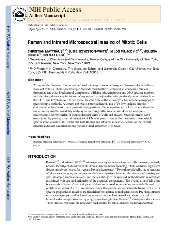 (PDF) Raman and Infrared Microspectral Imaging of Mitotic Cells