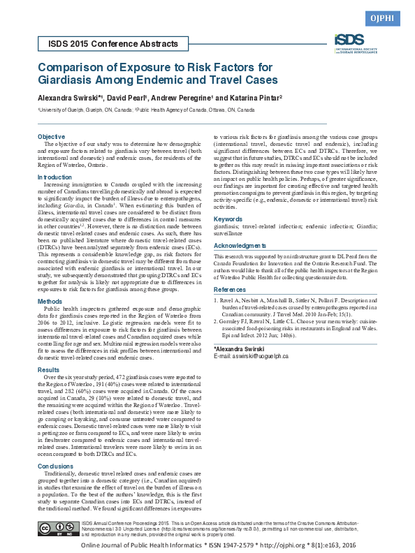 (PDF) Comparison of Exposure to Risk Factors for Giardiasis Among ...